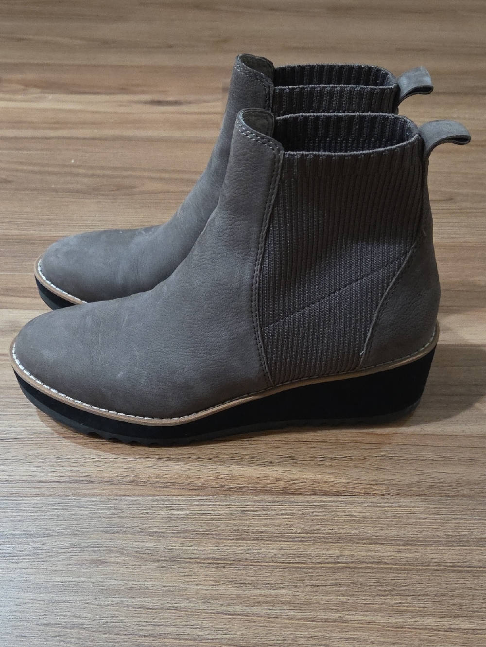Eileen Fisher Taupe Suede Wedge Chelsea Booties